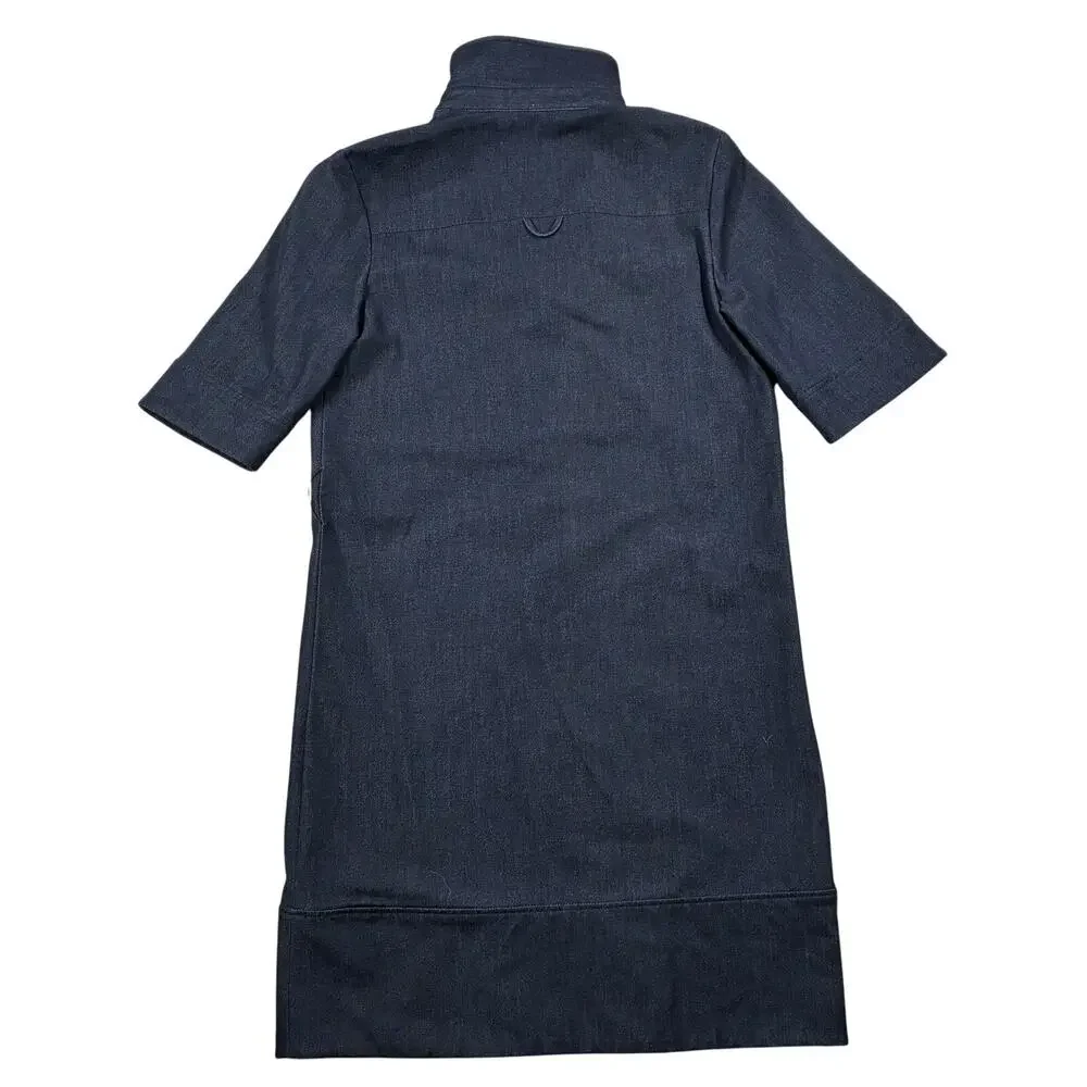 Halogen Shirt Dress Womens XS Navy Chambray Denim Short Sleeve Utility Pockets